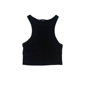 Zara Black Seamless Ribbed Cropped Tank Top Medium